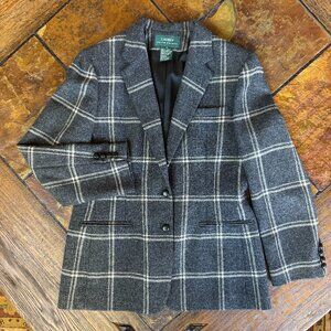 Vintage Ralph Lauren Grey and White Wool Blazer, Women's Size 12